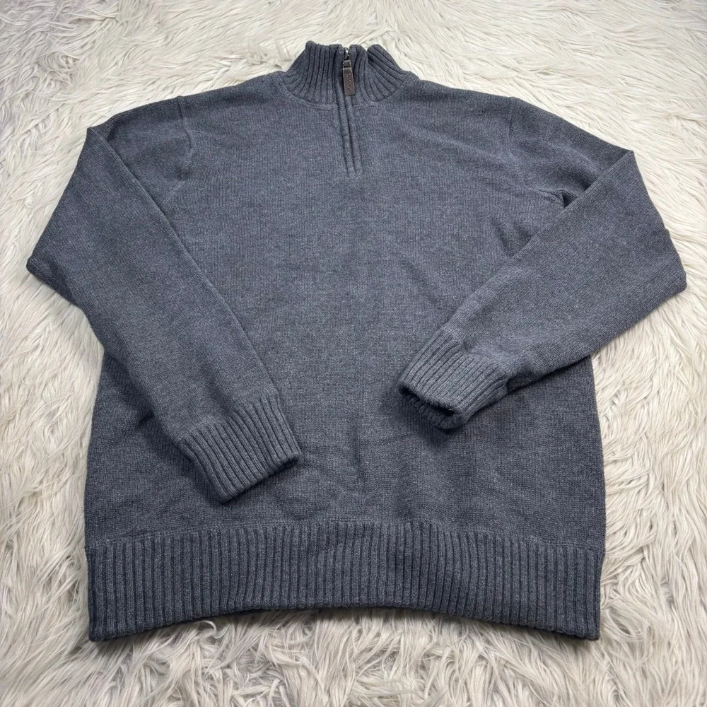 Eddie Bauer Men's M Gray 1/4 Zip Mock Neck 100% Cotton Sweater Preppy Heritage